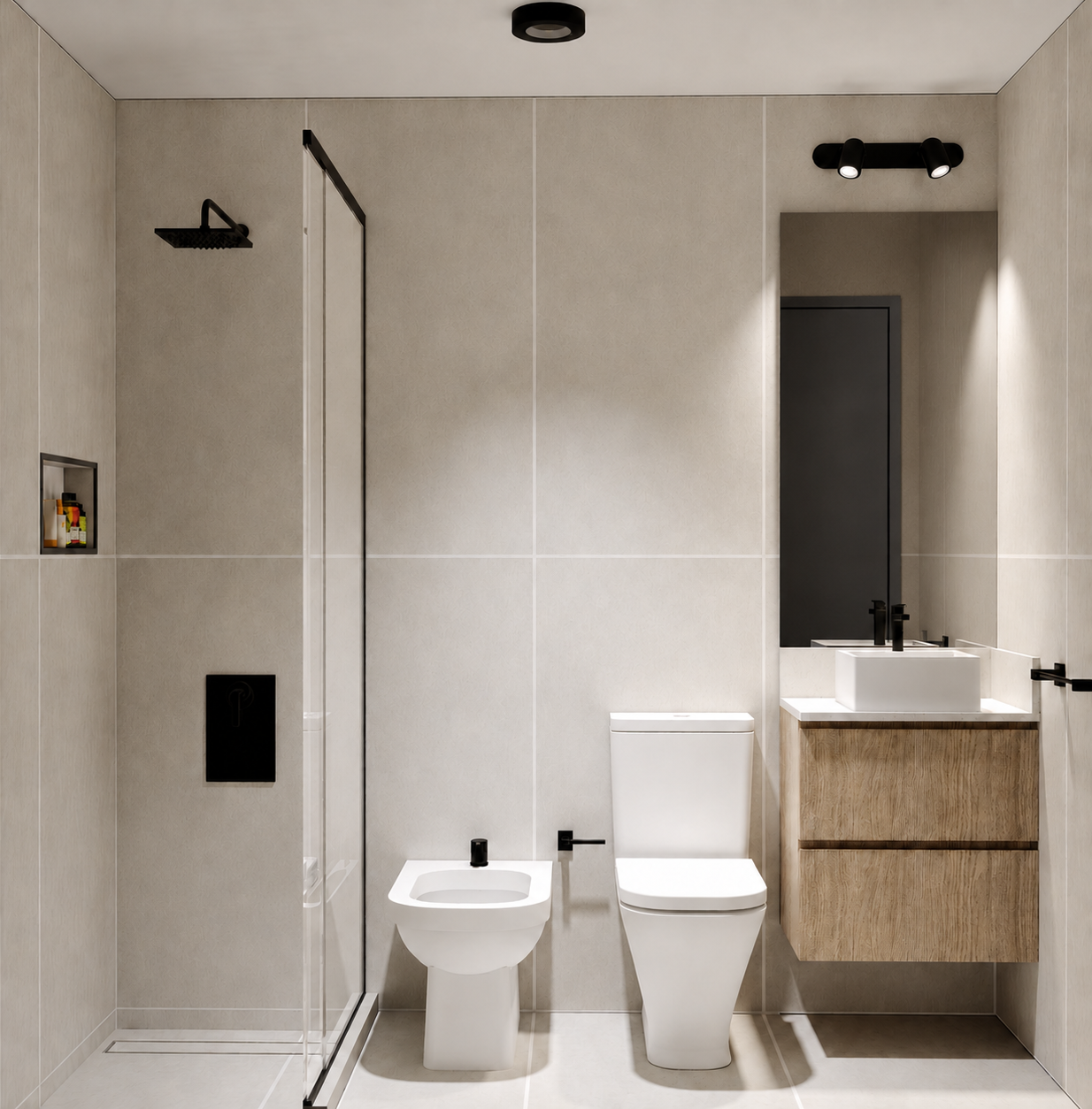 Referencia visual de baño con nivel de terminación funcional y moderno