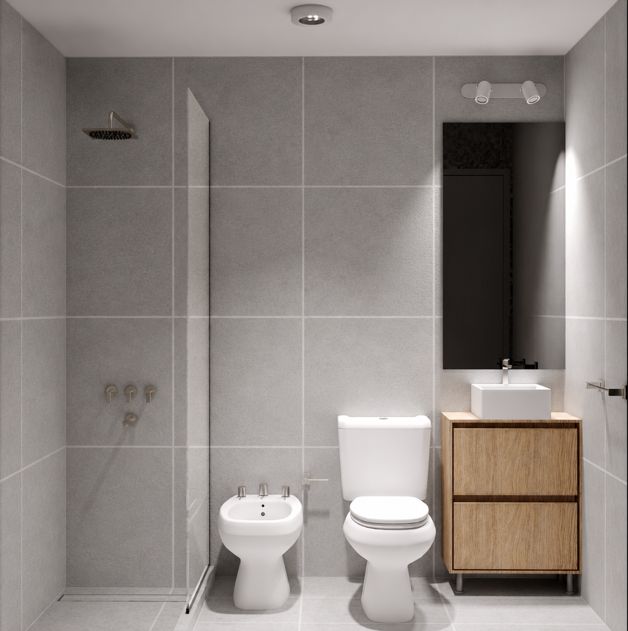 Referencia visual de baño con nivel de terminación funcional y moderno